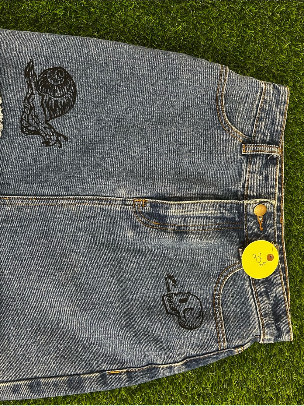 Blue Denim Jeans skirt with Skull & snail lyno